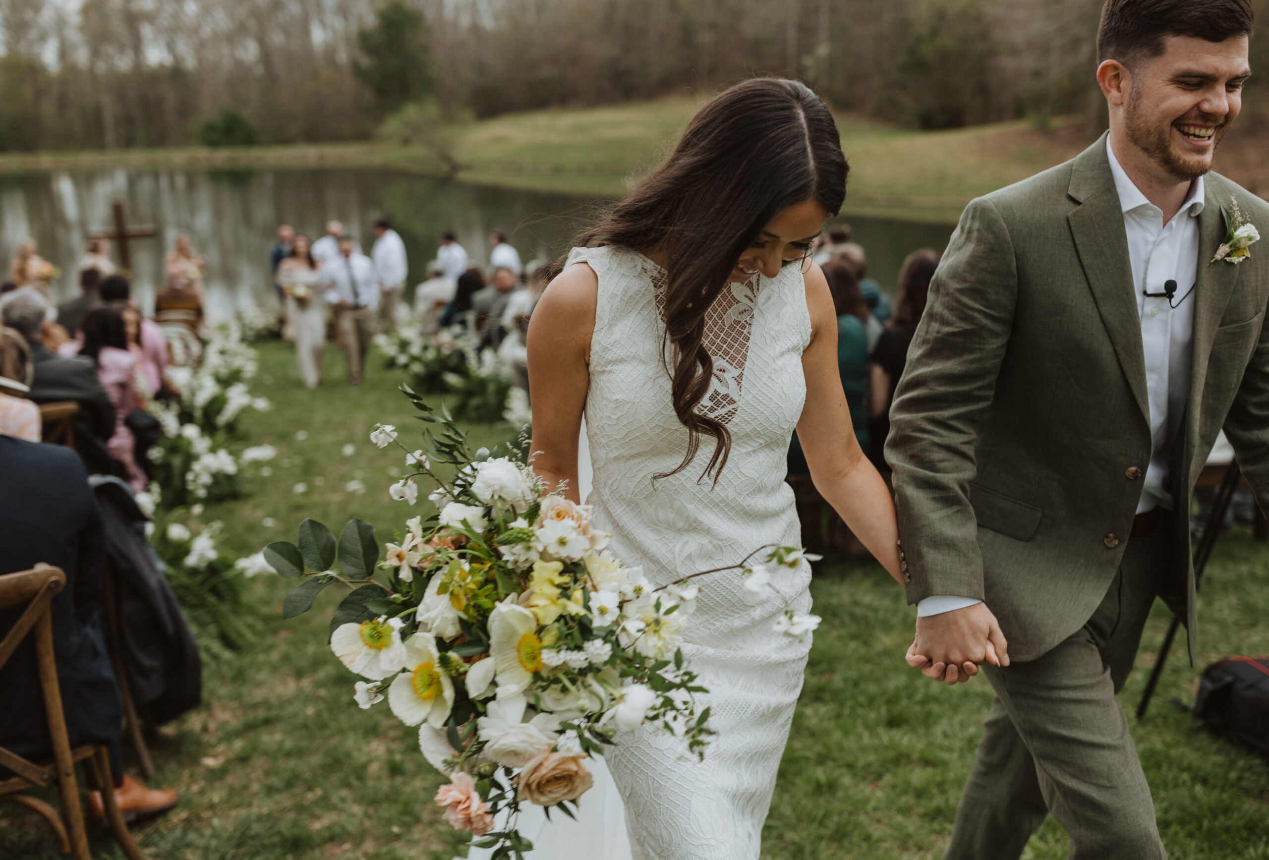 bride and groom exiting wedding ceremony