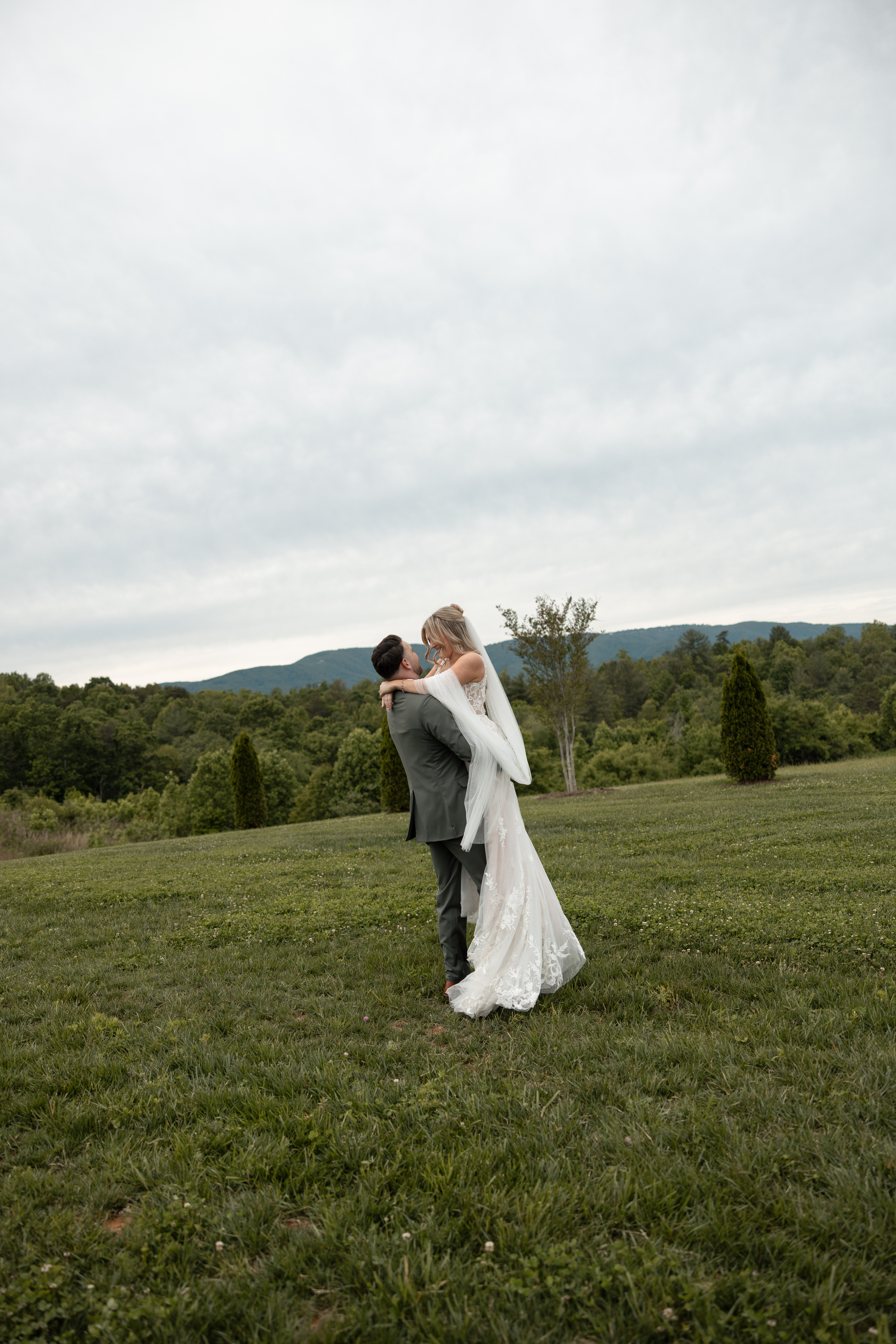 bride and groom portrait at whispering ridges farm in north carolina